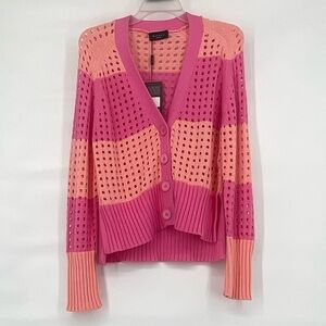 Mickey nwt crochet pink coral stripe cardigan sweater